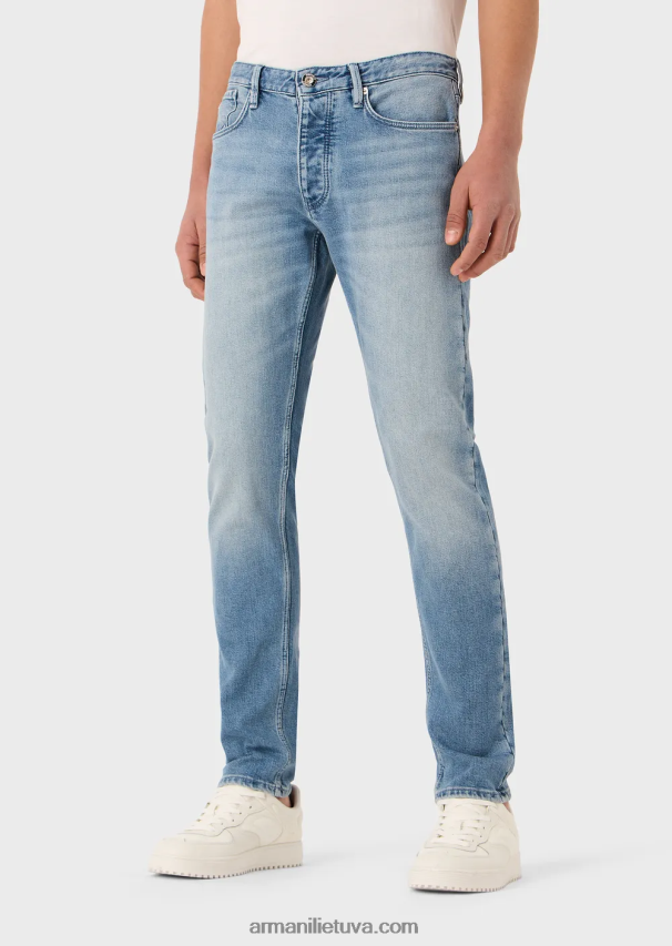 vyrų šviesiai mėlynas Armani j75 ploni vintažinės išvaizdos išblukę džinsai 02482X1166