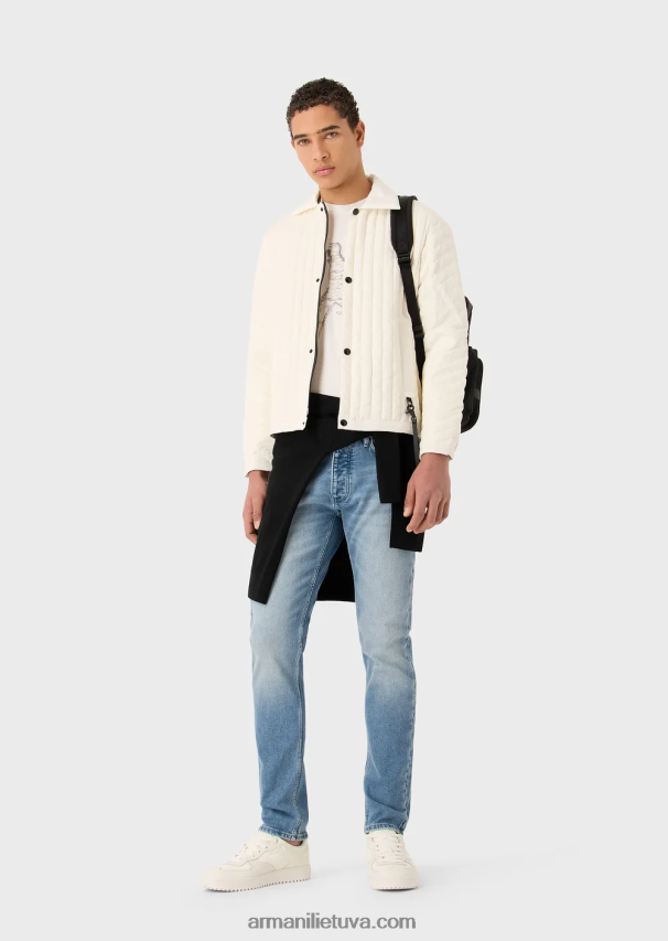 vyrų šviesiai mėlynas Armani j75 ploni vintažinės išvaizdos išblukę džinsai 02482X1166