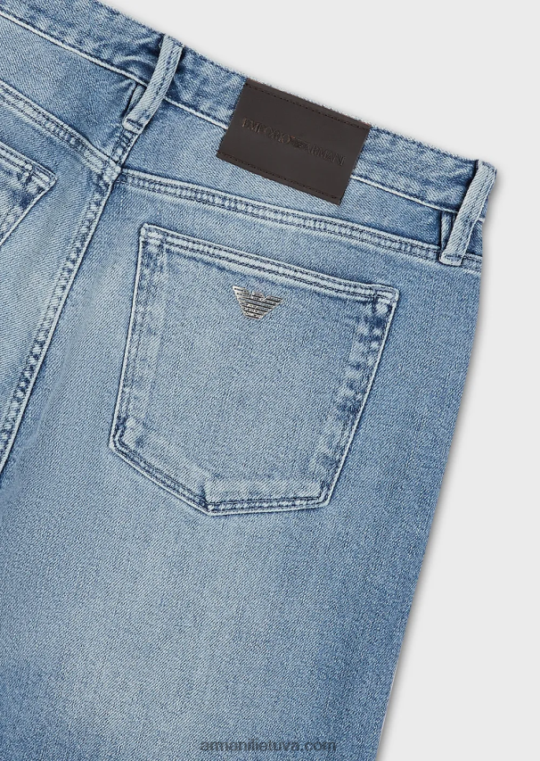 vyrų šviesiai mėlynas Armani j75 ploni vintažinės išvaizdos išblukę džinsai 02482X1166