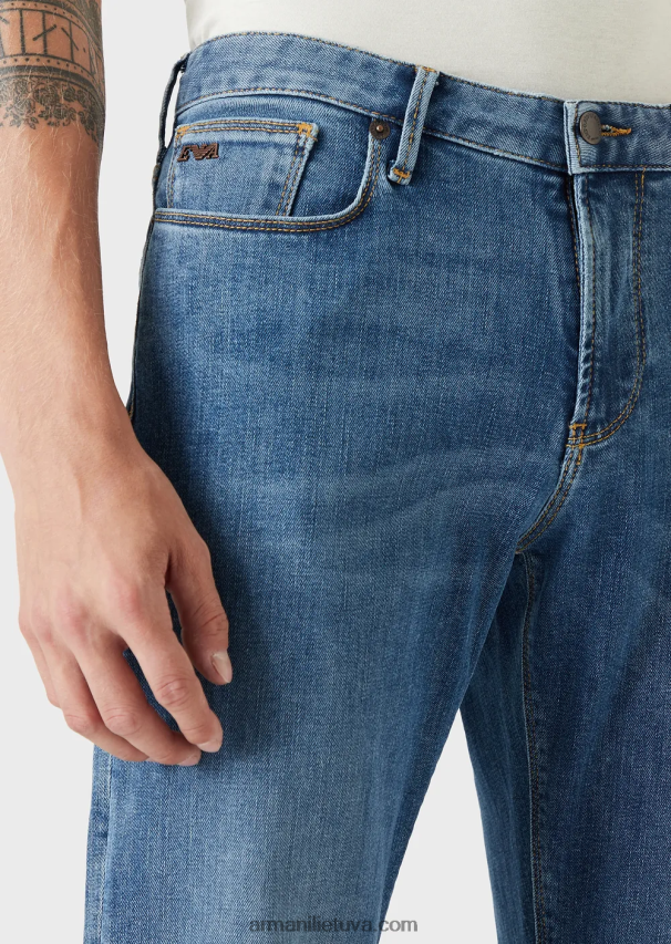 vyrų žydros spalvos Armani j06 ploni skalbti ruoželiniai komforto džinsai 02482X1178