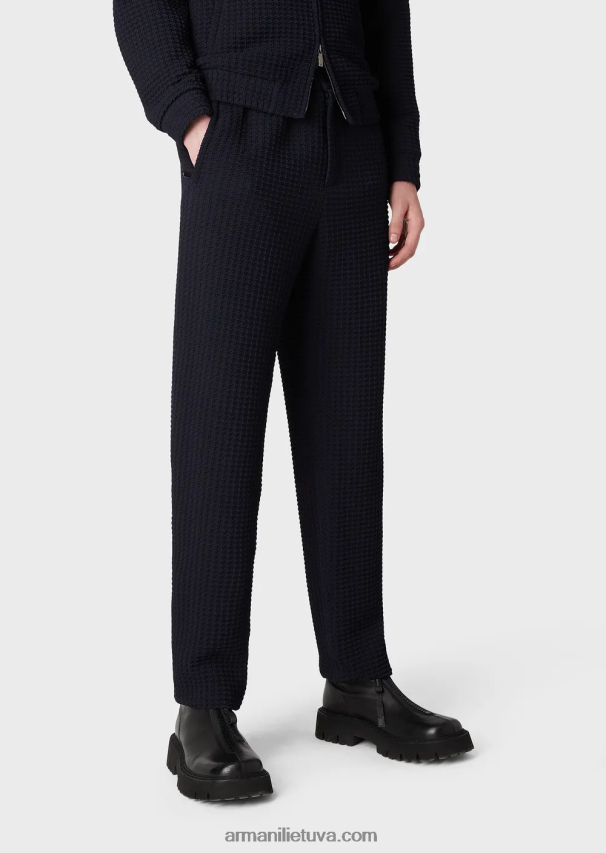 vyrųArmani 3D efekto Houndstooth tamprios vilnos kelnės su elastiniu juosmeniu 02482X1397