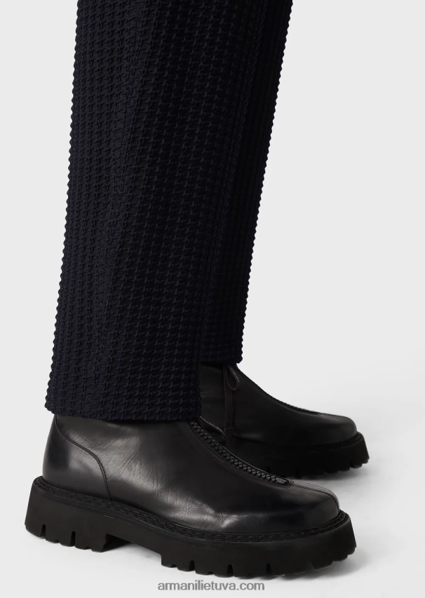 vyrųArmani 3D efekto Houndstooth tamprios vilnos kelnės su elastiniu juosmeniu 02482X1397