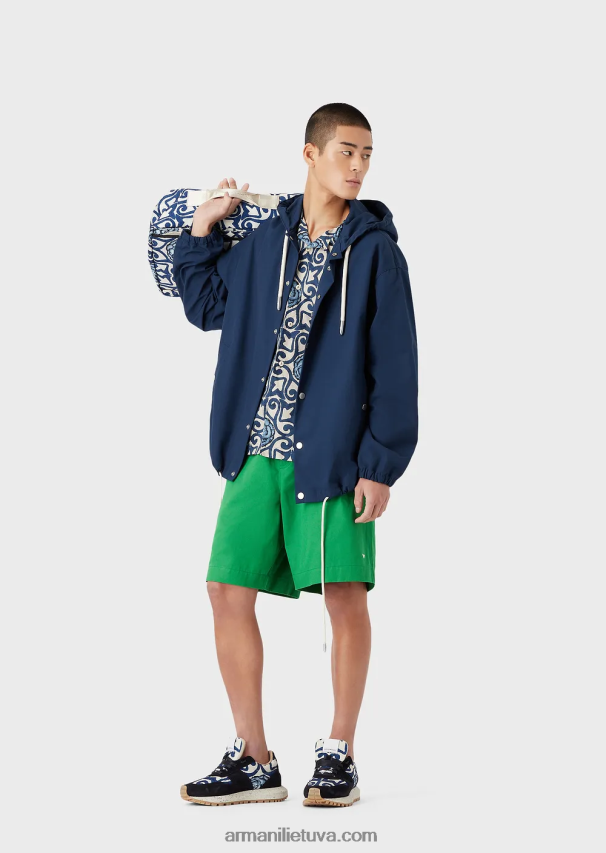 vyrų žalias Armani tvarios kolekcijos organiniai ruoželiniai negabaritiniai šortai su raišteliu 02482X1521