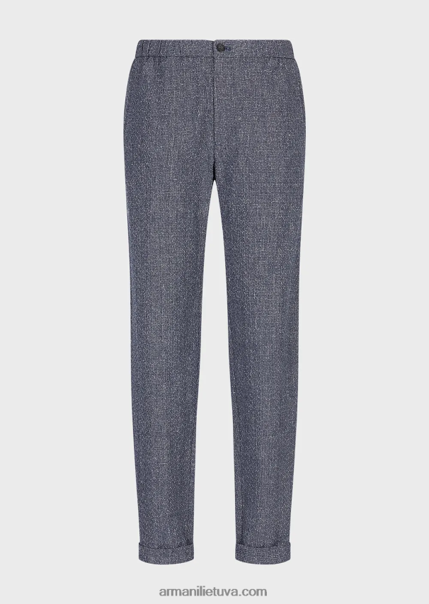 vyrų avio Armani 3d efekto žakardo lino mišinio kelnės su elastiniu juosmeniu 02482X1453