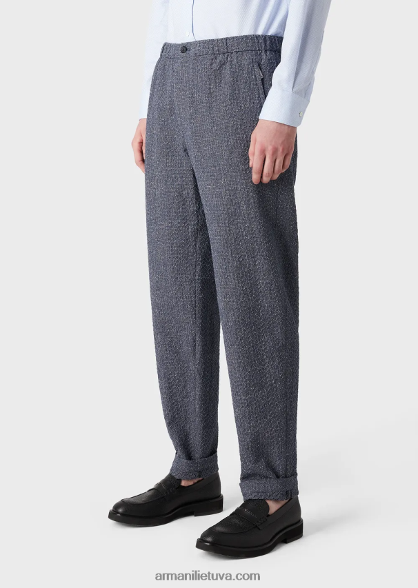 vyrų avio Armani 3d efekto žakardo lino mišinio kelnės su elastiniu juosmeniu 02482X1453