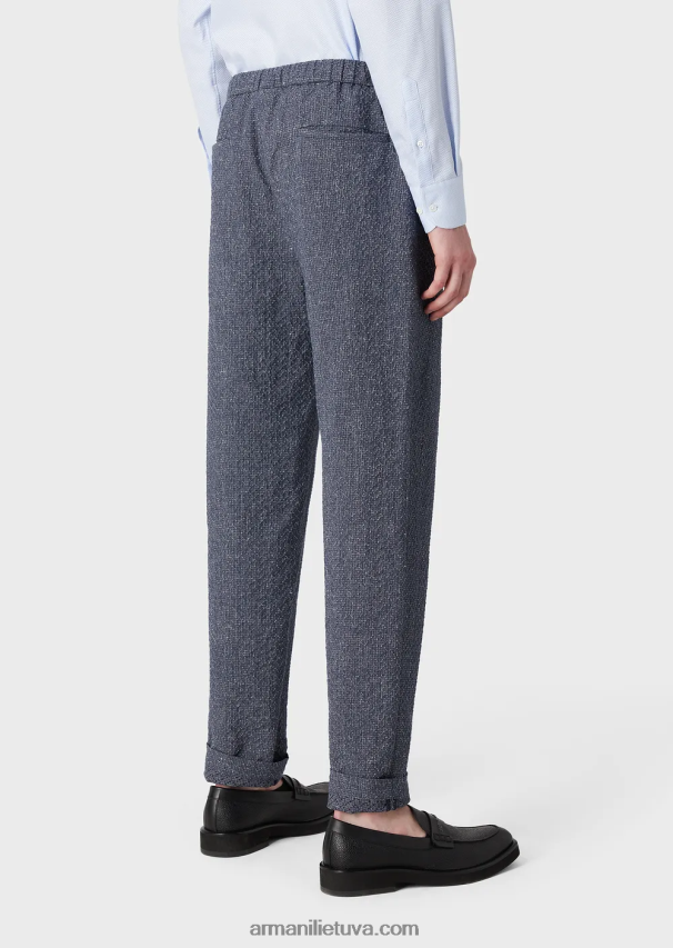 vyrų avio Armani 3d efekto žakardo lino mišinio kelnės su elastiniu juosmeniu 02482X1453