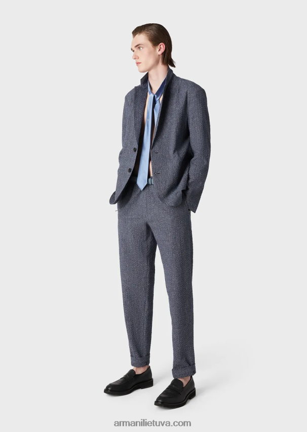 vyrų avio Armani 3d efekto žakardo lino mišinio kelnės su elastiniu juosmeniu 02482X1453