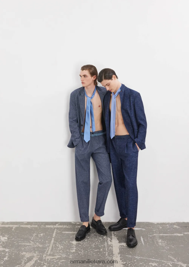 vyrų avio Armani 3d efekto žakardo lino mišinio kelnės su elastiniu juosmeniu 02482X1453