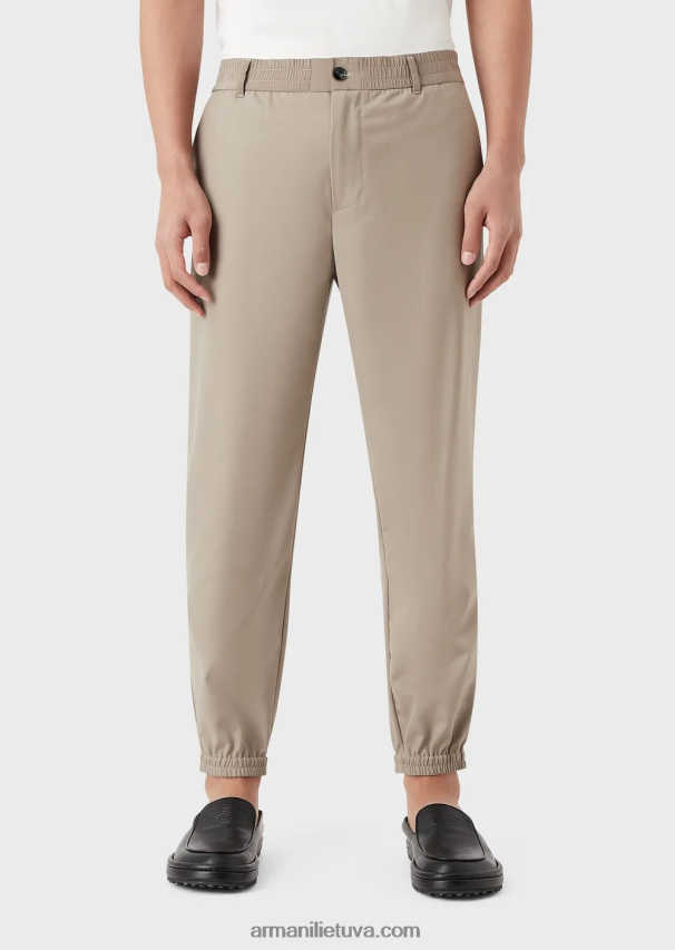 vyrų balandis pilkas Armani ripstop vilnos mišinio kelnės su elastingais rankogaliais ant kulkšnies 02482X1484