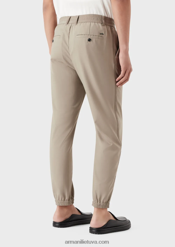 vyrų balandis pilkas Armani ripstop vilnos mišinio kelnės su elastingais rankogaliais ant kulkšnies 02482X1484