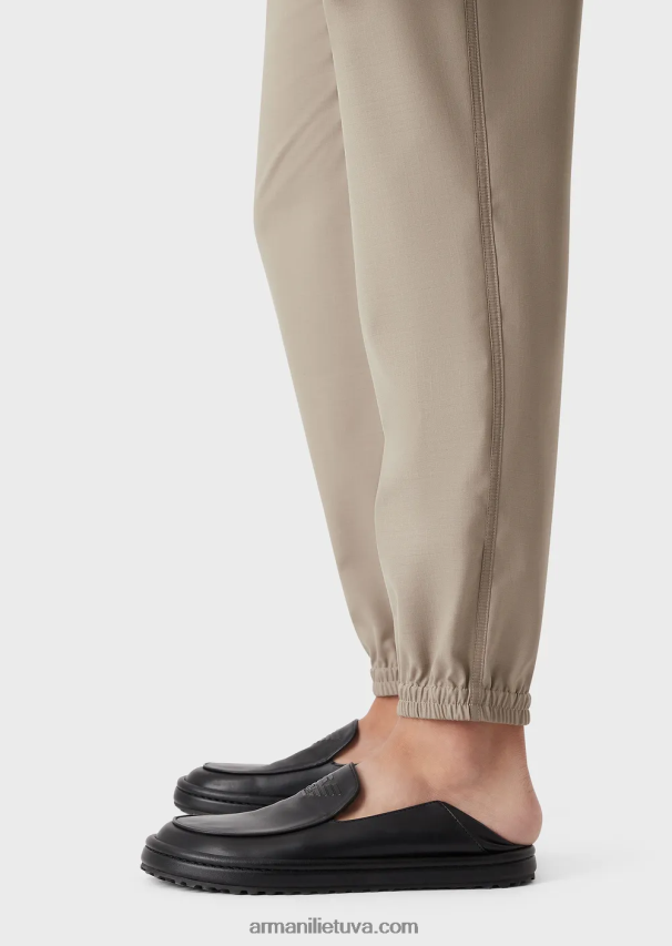 vyrų balandis pilkas Armani ripstop vilnos mišinio kelnės su elastingais rankogaliais ant kulkšnies 02482X1484