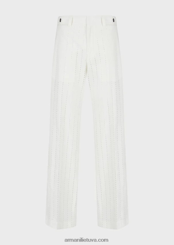 vyrų baltas Armani dryžuotas perforuotas lininis chinos 02482X1457