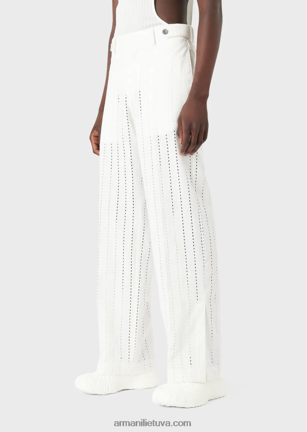 vyrų baltas Armani dryžuotas perforuotas lininis chinos 02482X1457