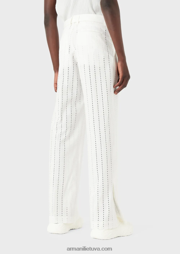 vyrų baltas Armani dryžuotas perforuotas lininis chinos 02482X1457