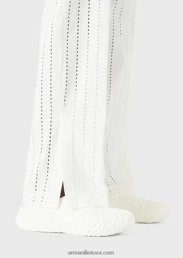 vyrų baltas Armani dryžuotas perforuotas lininis chinos 02482X1457