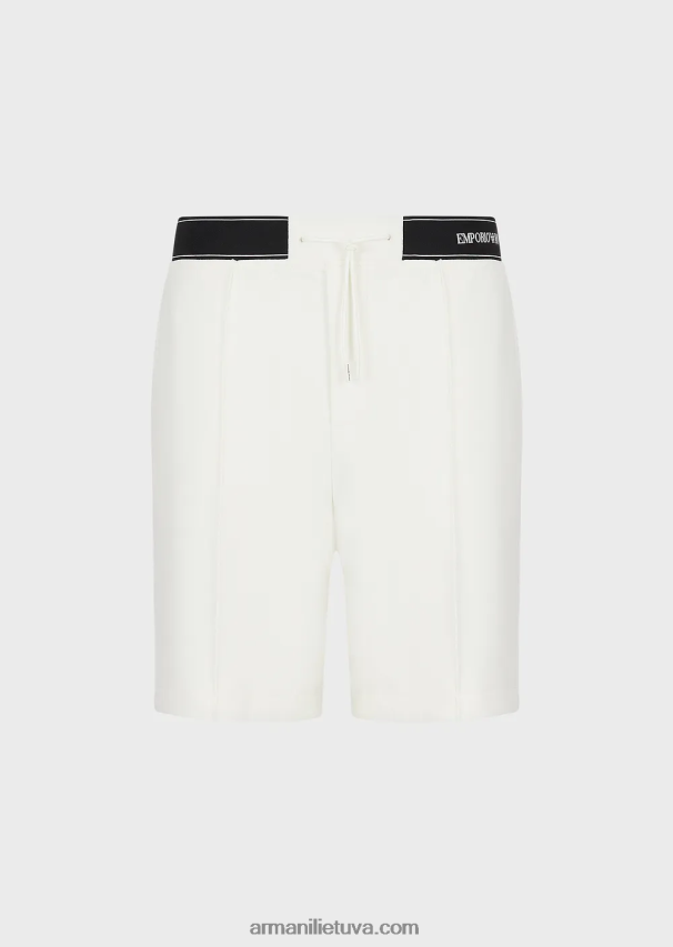 vyrų baltas Armani dvigubo trikotažo šortai su raišteliu ir logotipu 02482X1401