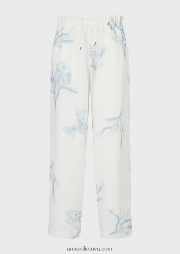 vyrų baltas Armani lininės kelnės su koralų raštais 02482X1459