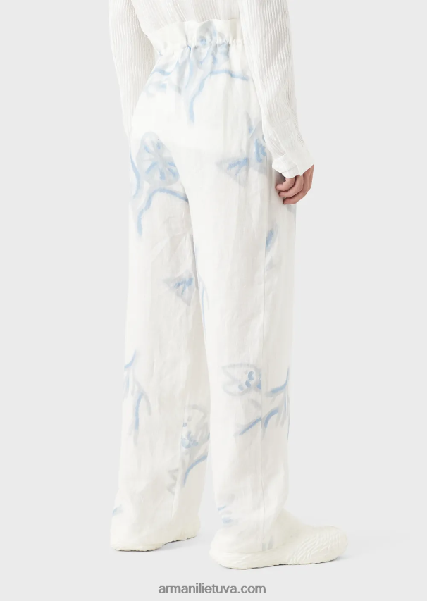 vyrų baltas Armani lininės kelnės su koralų raštais 02482X1459