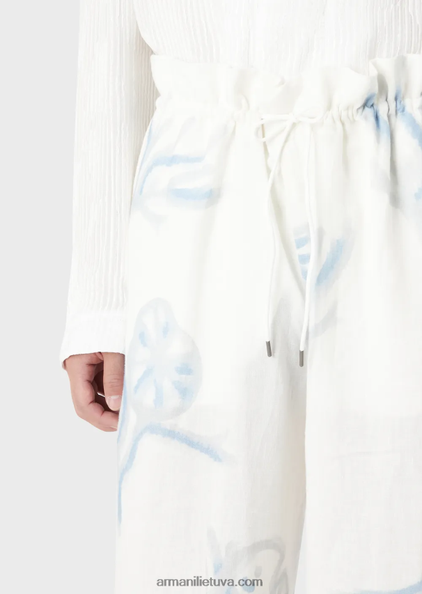 vyrų baltas Armani lininės kelnės su koralų raštais 02482X1459