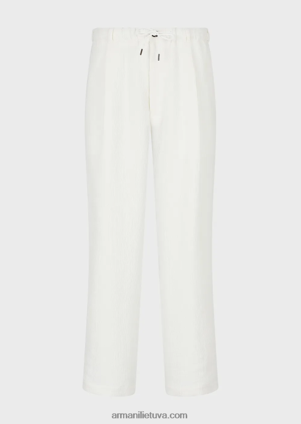 vyrų baltas Armani raištelės kelnės iš lino mišinio grosgrain 02482X1492