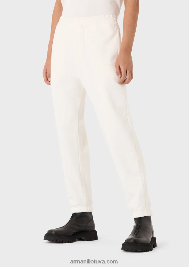 vyrų baltas Armani sunkaus trikotažo bėgimo kelnaitės su ryškiu guminiu logotipu 02482X1422
