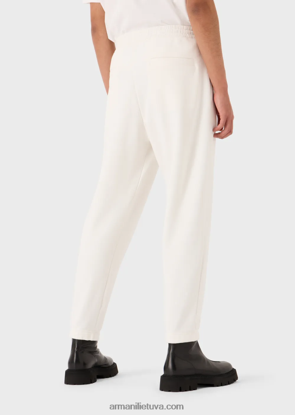 vyrų baltas Armani sunkaus trikotažo bėgimo kelnaitės su ryškiu guminiu logotipu 02482X1422