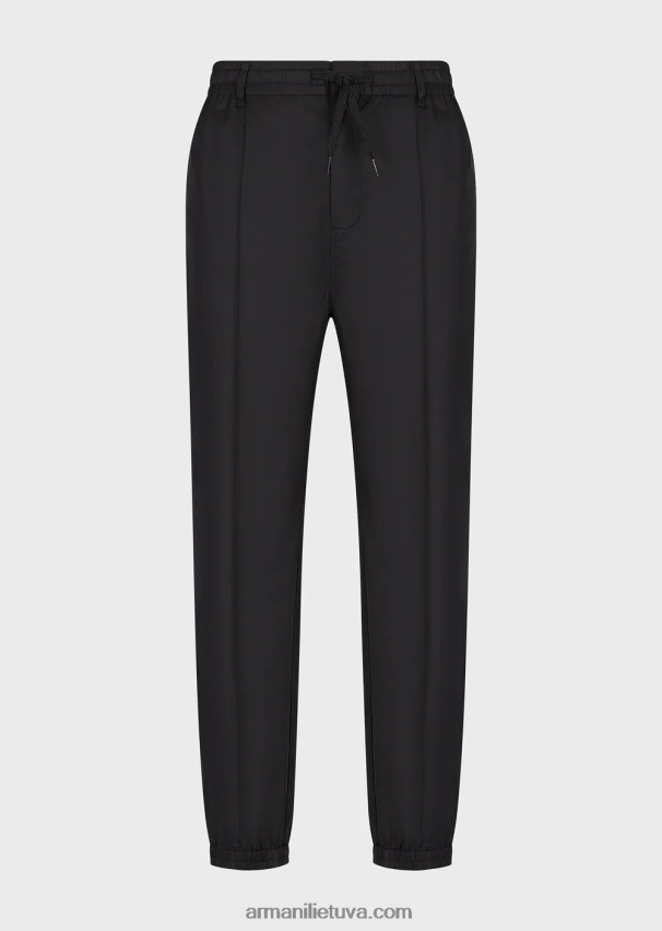 vyrų juodas Armani Kelnės su raišteliu iš lengvo liocelio mišinio satino 02482X1474