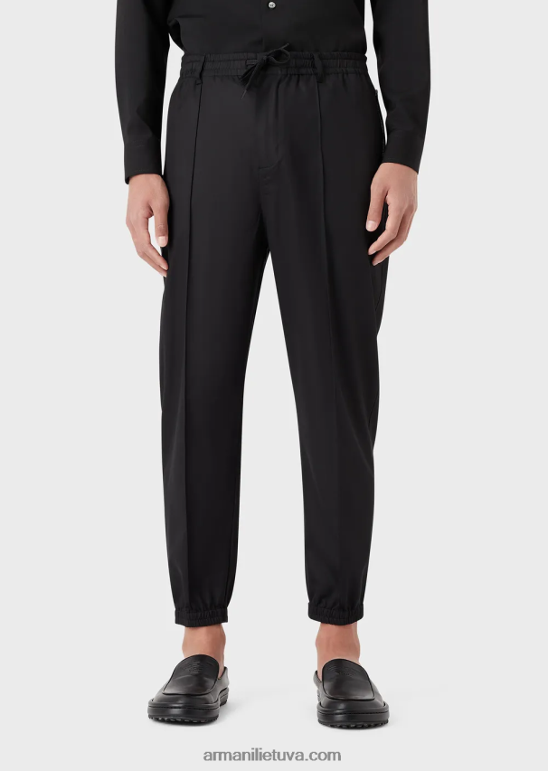 vyrų juodas Armani Kelnės su raišteliu iš lengvo liocelio mišinio satino 02482X1474