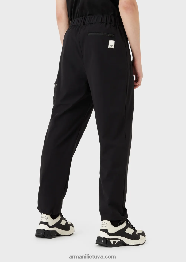 vyrų juodas Armani Travel essentials vandenį atstumiančios dvipusės tamprios techninės nailono kelnės 02482X1386