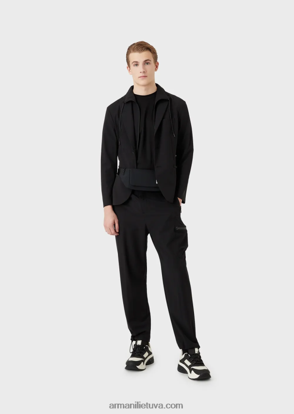 vyrų juodas Armani Travel essentials vandenį atstumiančios dvipusės tamprios techninės nailono kelnės 02482X1386