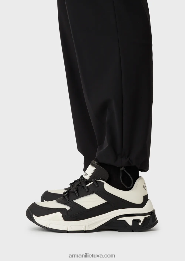 vyrų juodas Armani Travel essentials vandenį atstumiančios dvipusės tamprios techninės nailono kelnės 02482X1386