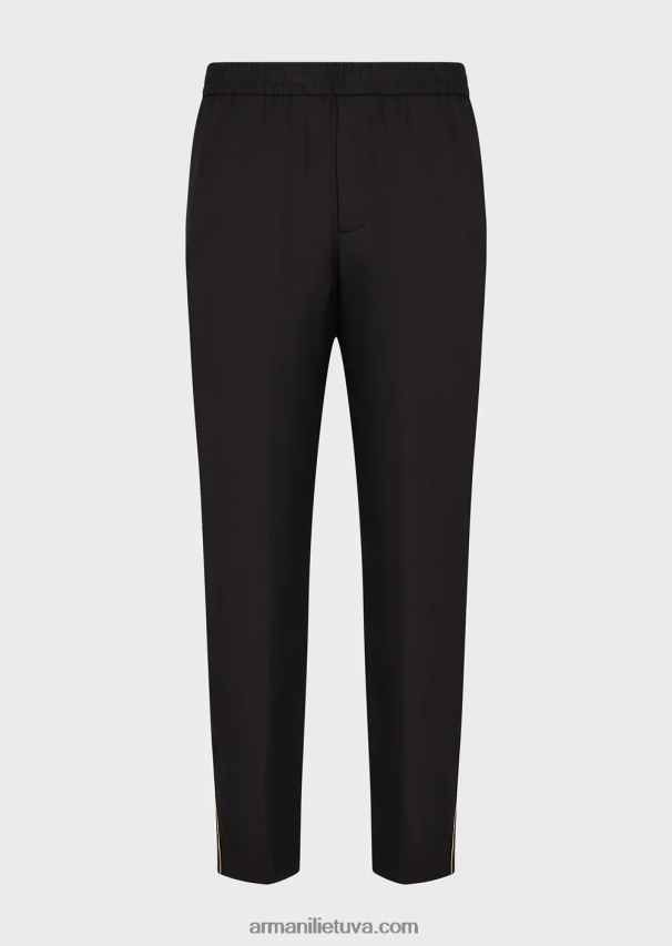 vyrų juodas Armani Viskozės elastinės kelnės su aukso spalvos detalėmis 02482X1499