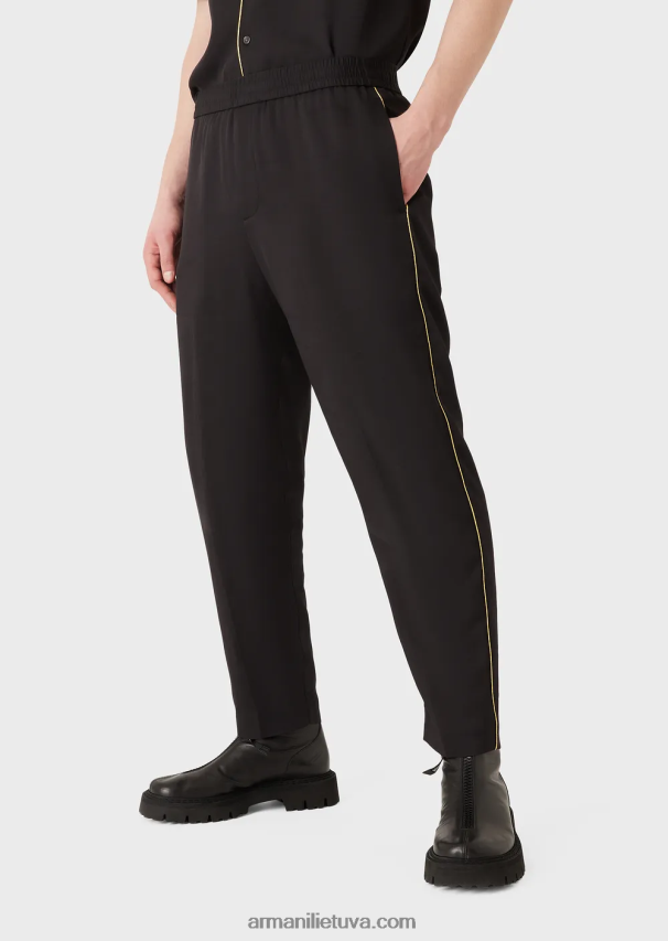 vyrų juodas Armani Viskozės elastinės kelnės su aukso spalvos detalėmis 02482X1499