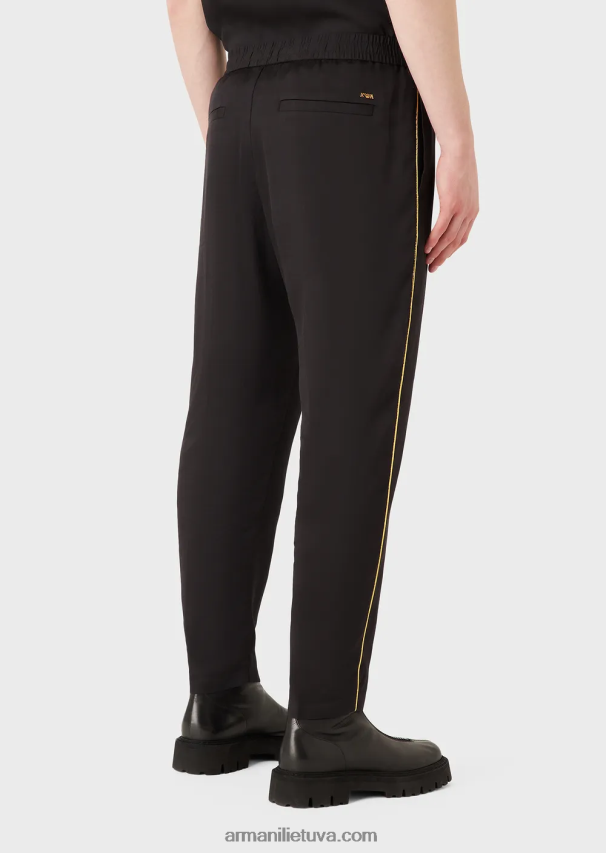 vyrų juodas Armani Viskozės elastinės kelnės su aukso spalvos detalėmis 02482X1499