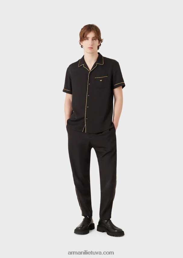 vyrų juodas Armani Viskozės elastinės kelnės su aukso spalvos detalėmis 02482X1499