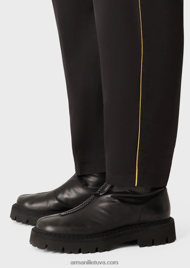vyrų juodas Armani Viskozės elastinės kelnės su aukso spalvos detalėmis 02482X1499