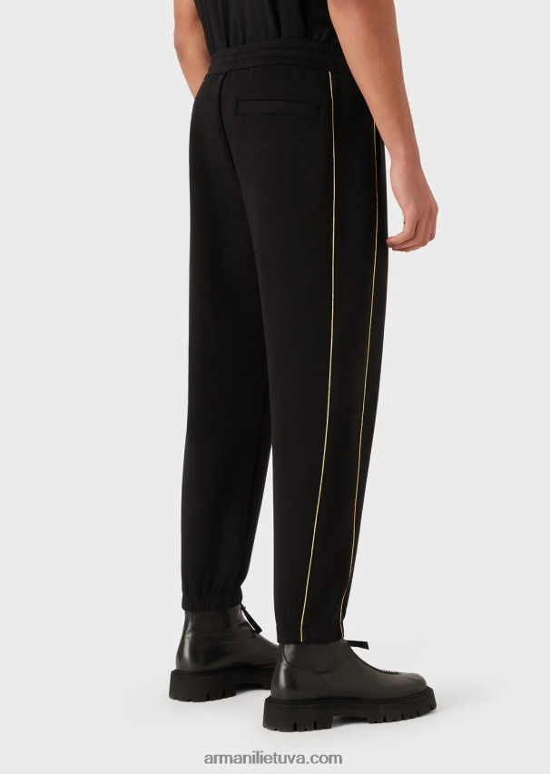 vyrų juodas Armani dvigubi džemperiai su auksinėmis detalėmis ir logotipu 02482X1485