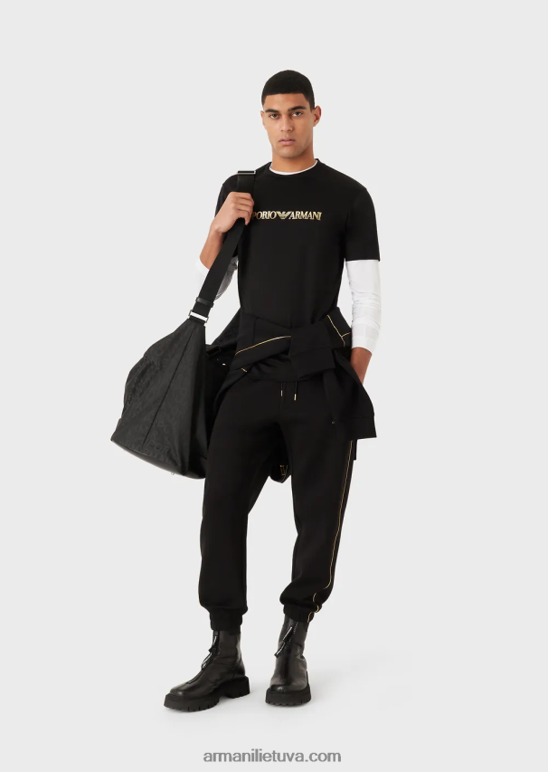 vyrų juodas Armani dvigubi džemperiai su auksinėmis detalėmis ir logotipu 02482X1485