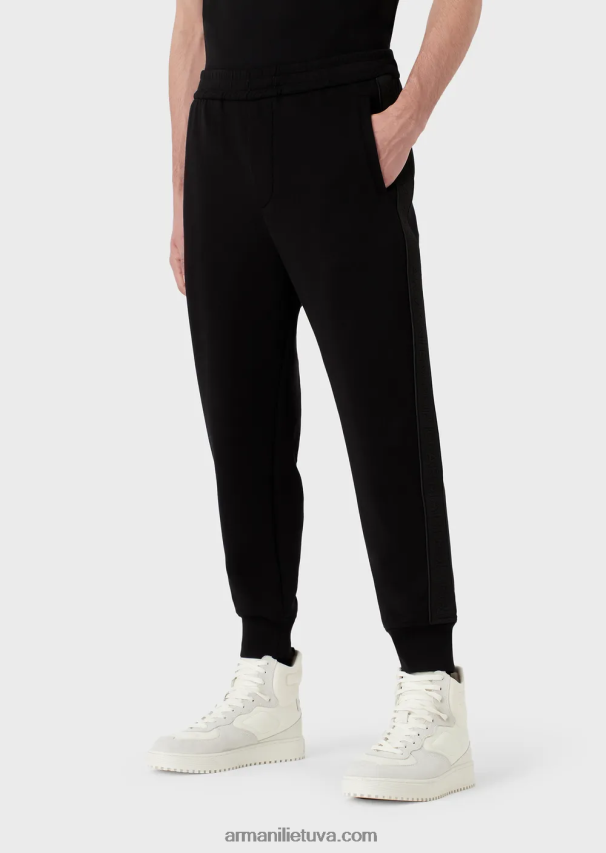 vyrų juodas Armani dvigubi džemperiai su logotipo juostele 02482X1438