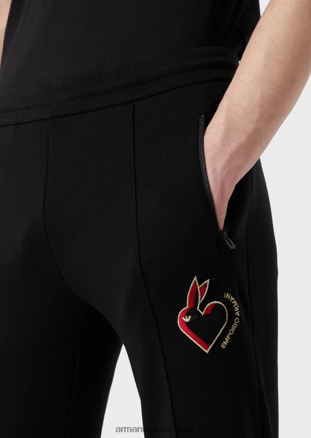 vyrų juodas Armani dvigubi džemperiai su triušiuku 02482X1447