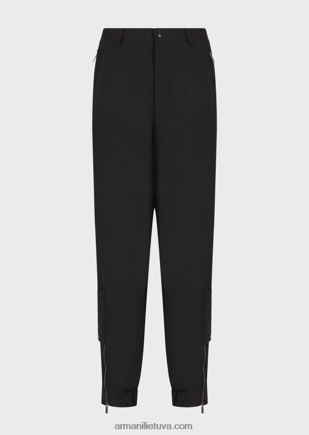 vyrų juodas Armani itin lengvos grynos vilnos kelnės su elastingais kulkšnių rankogaliais 02482X1498