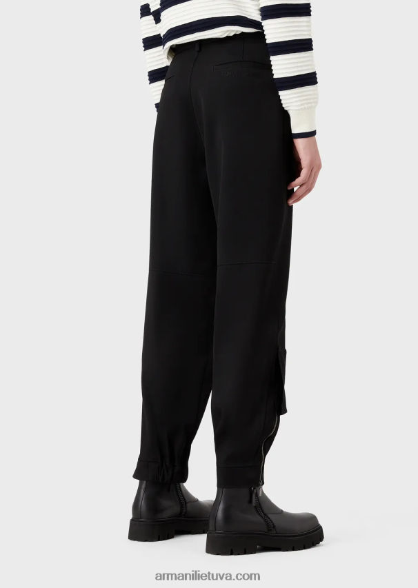 vyrų juodas Armani itin lengvos grynos vilnos kelnės su elastingais kulkšnių rankogaliais 02482X1498