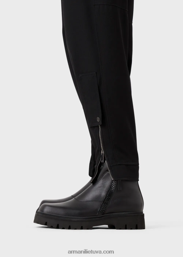 vyrų juodas Armani itin lengvos grynos vilnos kelnės su elastingais kulkšnių rankogaliais 02482X1498