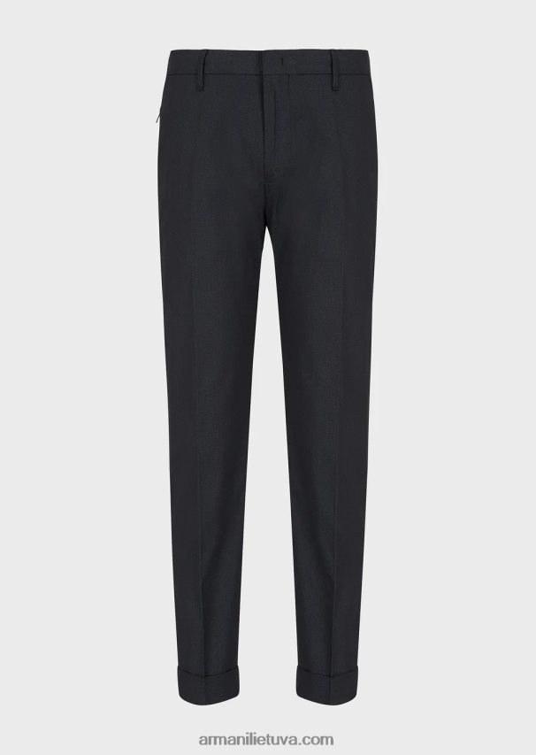 vyrų juodas Armani mikro tekstūros chinos su atlenkimais 02482X1503