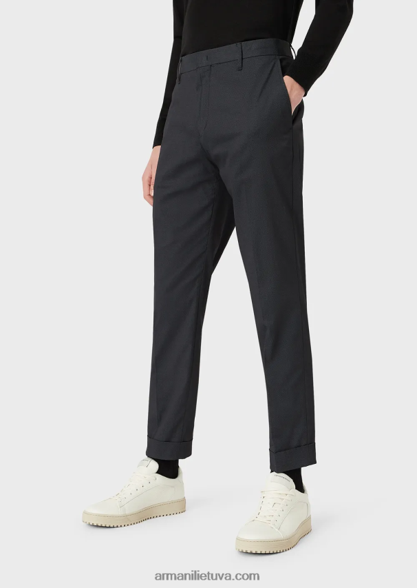 vyrų juodas Armani mikro tekstūros chinos su atlenkimais 02482X1503