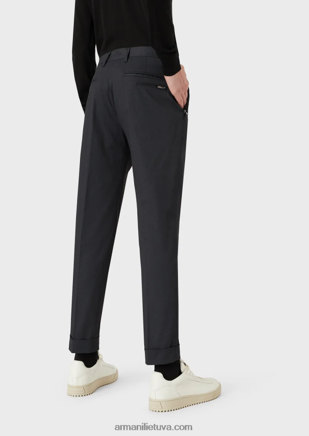 vyrų juodas Armani mikro tekstūros chinos su atlenkimais 02482X1503