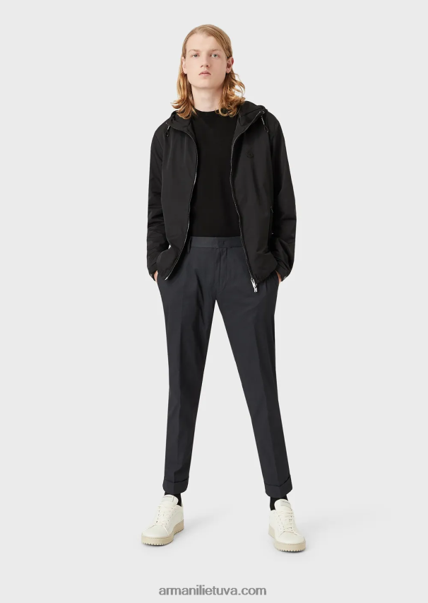 vyrų juodas Armani mikro tekstūros chinos su atlenkimais 02482X1503