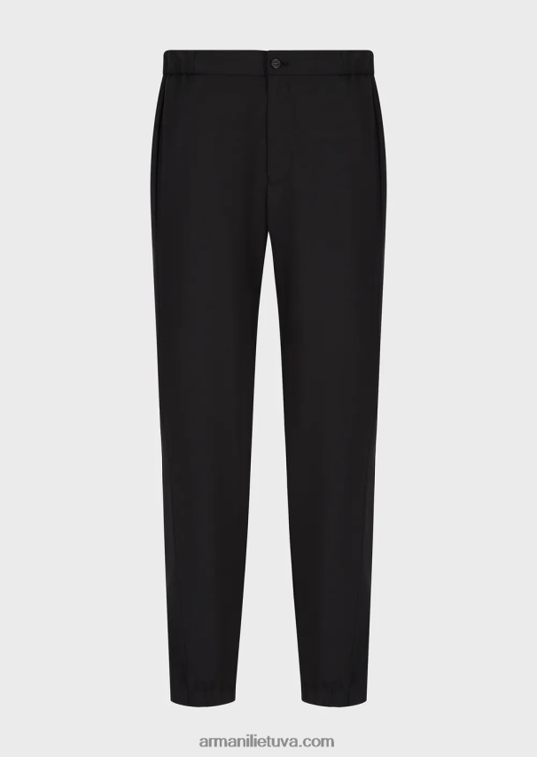 vyrų juodas Armani natūralaus tamprumo drobės kelnės su elastingais rankogaliais 02482X1502