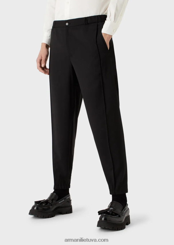vyrų juodas Armani natūralaus tamprumo drobės kelnės su elastingais rankogaliais 02482X1502