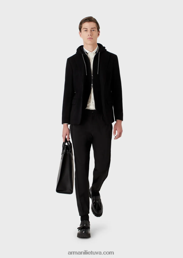 vyrų juodas Armani natūralaus tamprumo drobės kelnės su elastingais rankogaliais 02482X1502